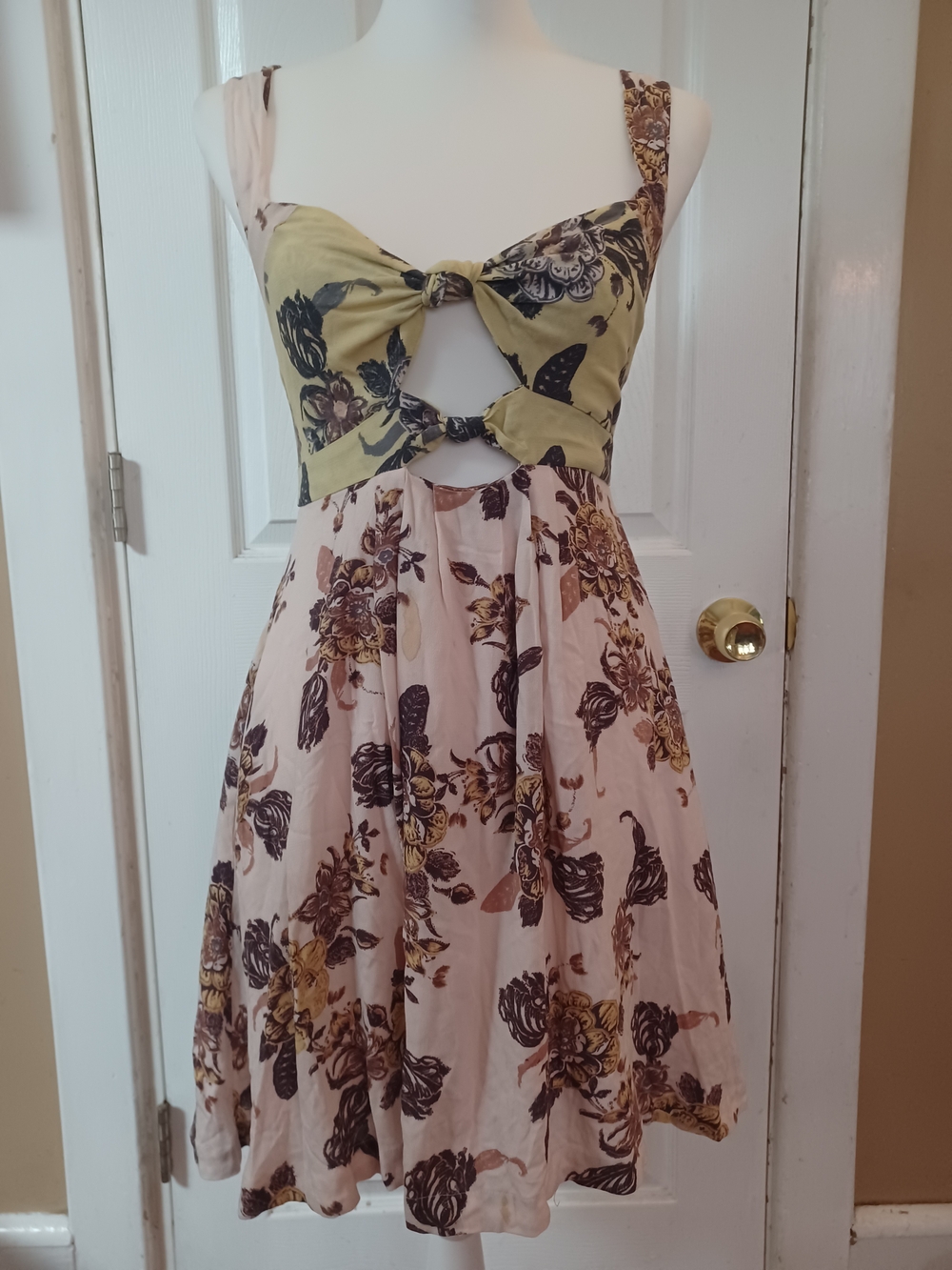 Free People Baby It's You Floral Print Two Tone Cutout Dress Size S Boho